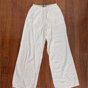 Bershka Straight-leg White Linen Pants